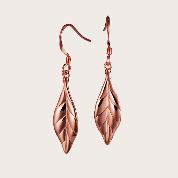 rose gold maile leaf hook earrings