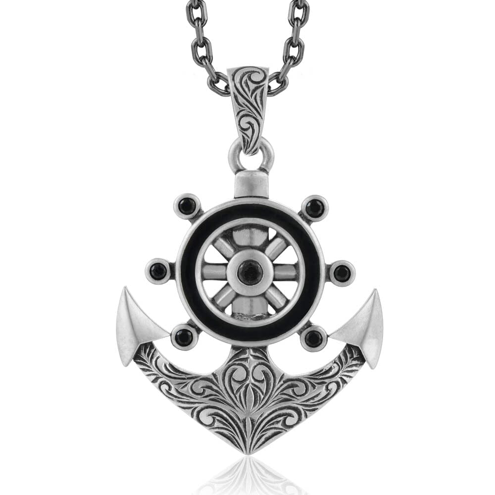 Engraved Anchor Nocturne Pendant Pendant Island by Koa Nani Black Diamond/Onyx 