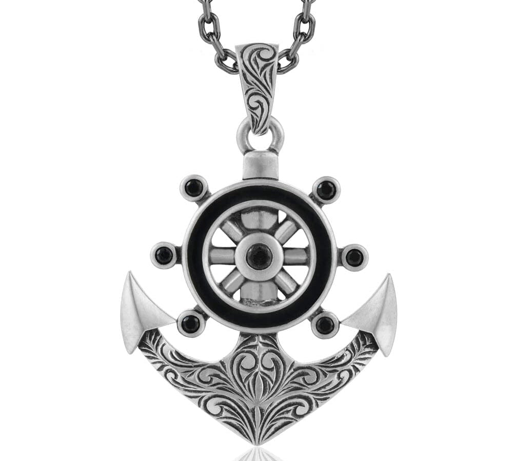 Engraved Anchor Nocturne Pendant Pendant Island by Koa Nani Black Diamond/Onyx 