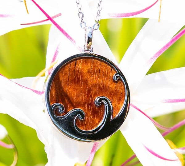 Koa Wood Coastal Wave Medallion Pendant Island by Koa Nani 