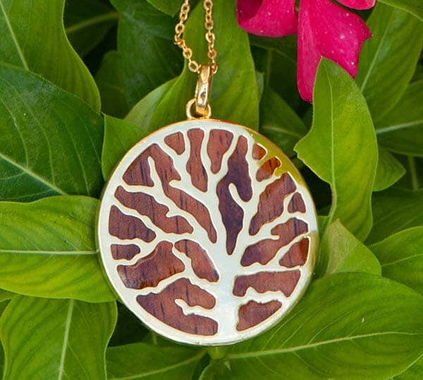 Koa Wood Coral Medallion Pendant Island by Koa Nani 