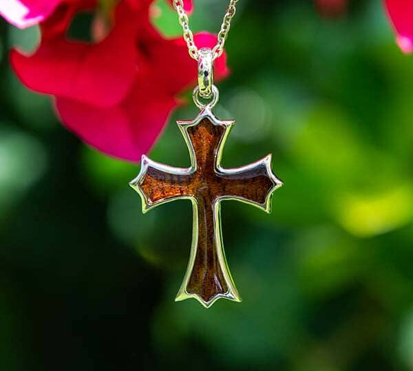 Koa Wood English Cross Pendant Pendant Island by Koa Nani Silver 