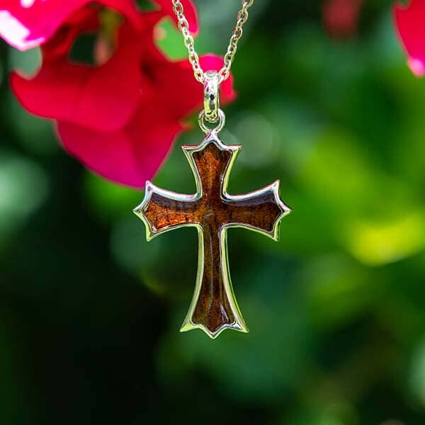 Koa Wood English Cross Pendant Pendant Island by Koa Nani Silver 