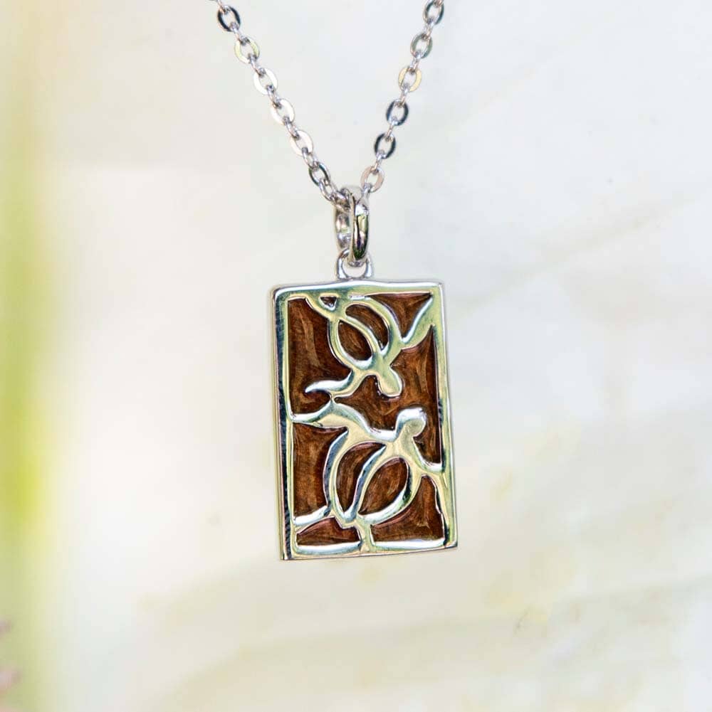 Koa Wood Honu Bar Pendant Pendant Island by Koa Nani Silver 