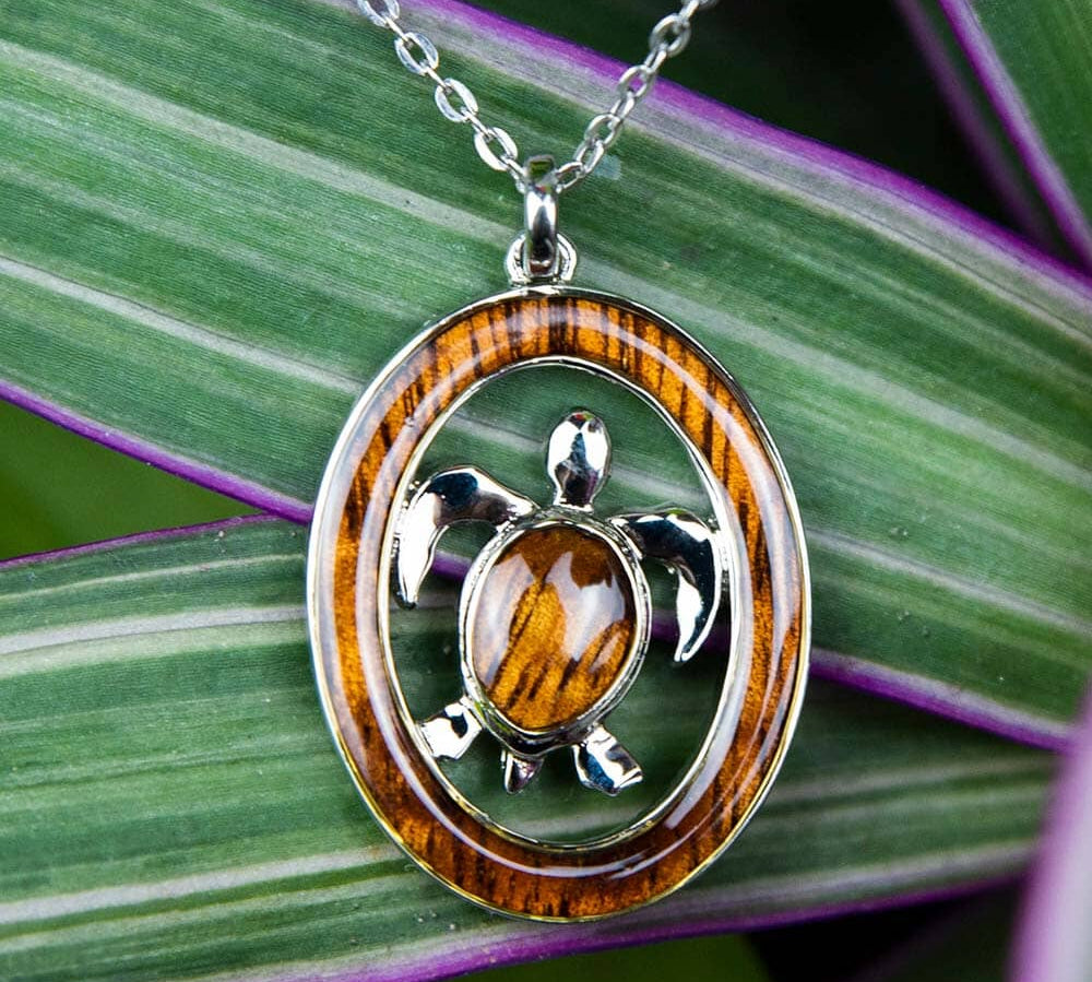 Koa Wood Honu Oval Emblem Pendant Pendant Island by Koa Nani 