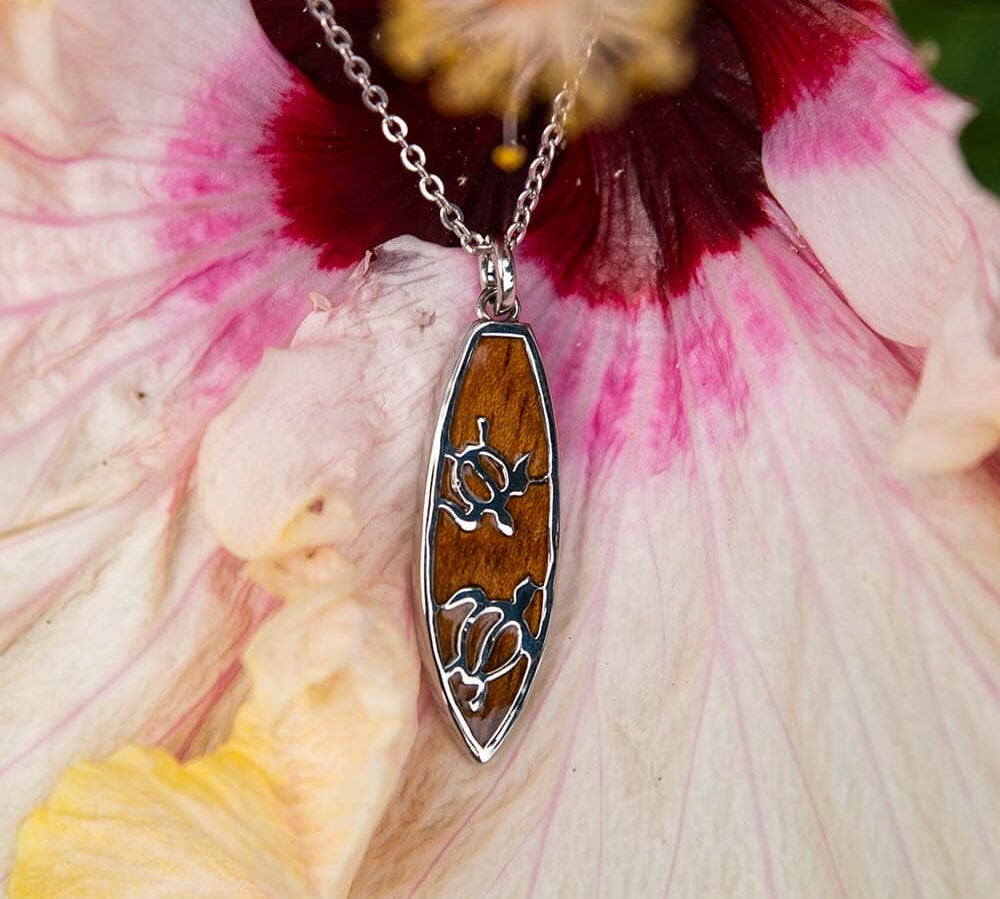 Koa Wood Honu Surfboard Reversible Pendant Pendant Island by Koa Nani 