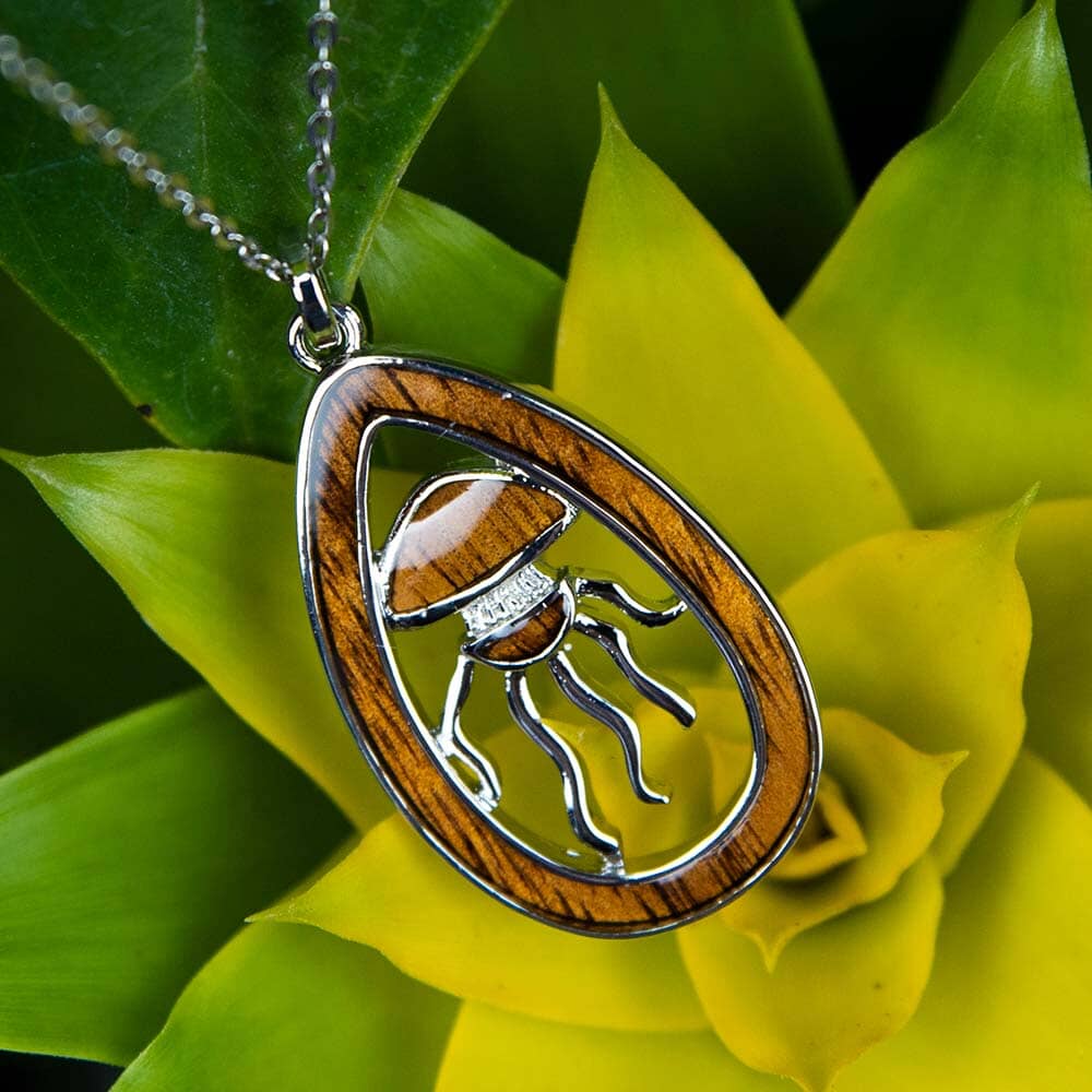Koa Wood Jellyfish Emblem Pendant Pendant Island by Koa Nani Teardrop 