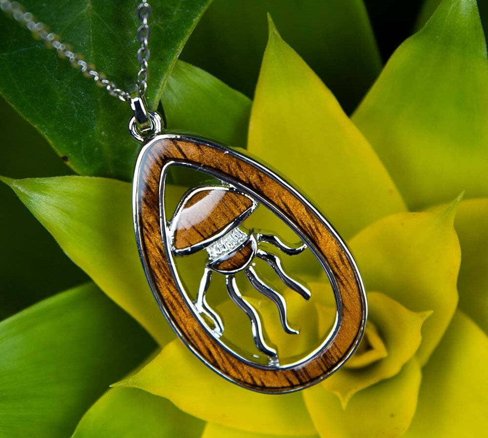 Koa Wood Jellyfish Emblem Pendant Pendant Island by Koa Nani Teardrop 