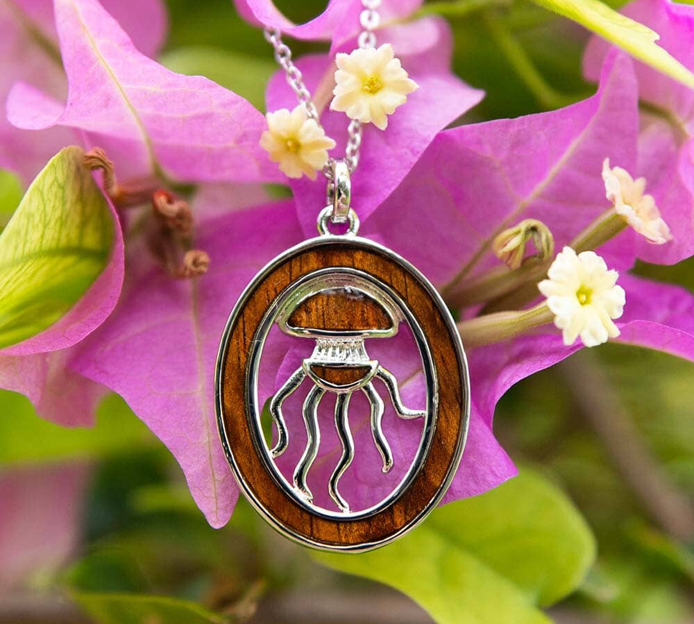 Koa Wood Jellyfish Emblem Pendant Pendant Island by Koa Nani Oval 