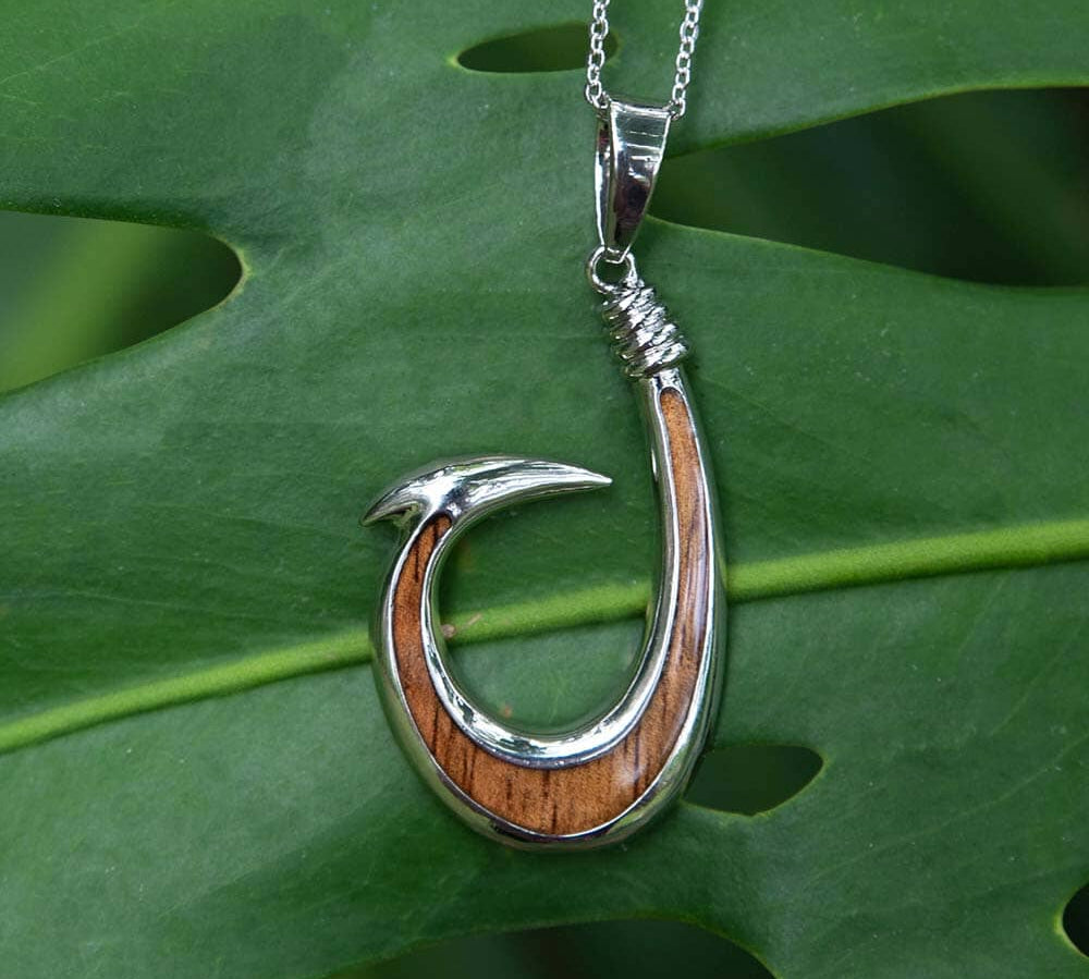 Koa Wood Opelu Fish Hook Reversible Pendant Pendant Island by Koa Nani 