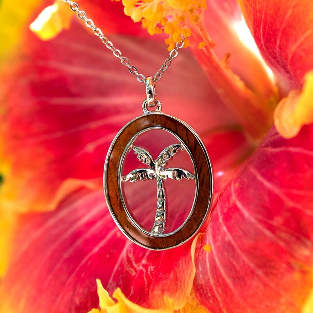 Koa Wood Palm Tree Emblem Pendant Pendant Island by Koa Nani Oval 