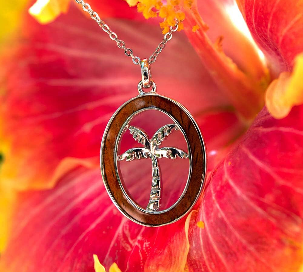 Koa Wood Palm Tree Emblem Pendant Pendant Island by Koa Nani Oval 