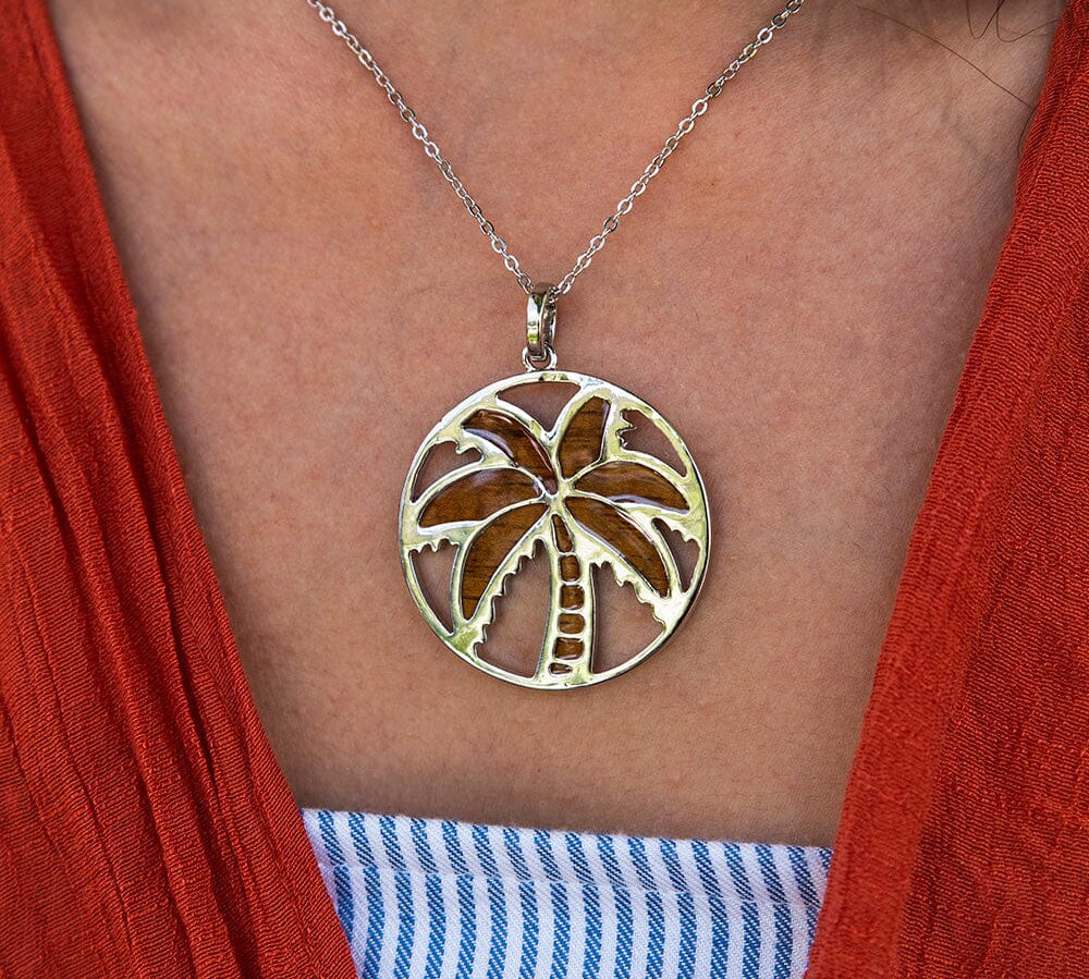 Koa Wood Palm Tree Medallion Pendant Island by Koa Nani 