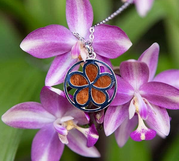Koa Wood Plumeria Cutout Medallion Pendant Island by Koa Nani 