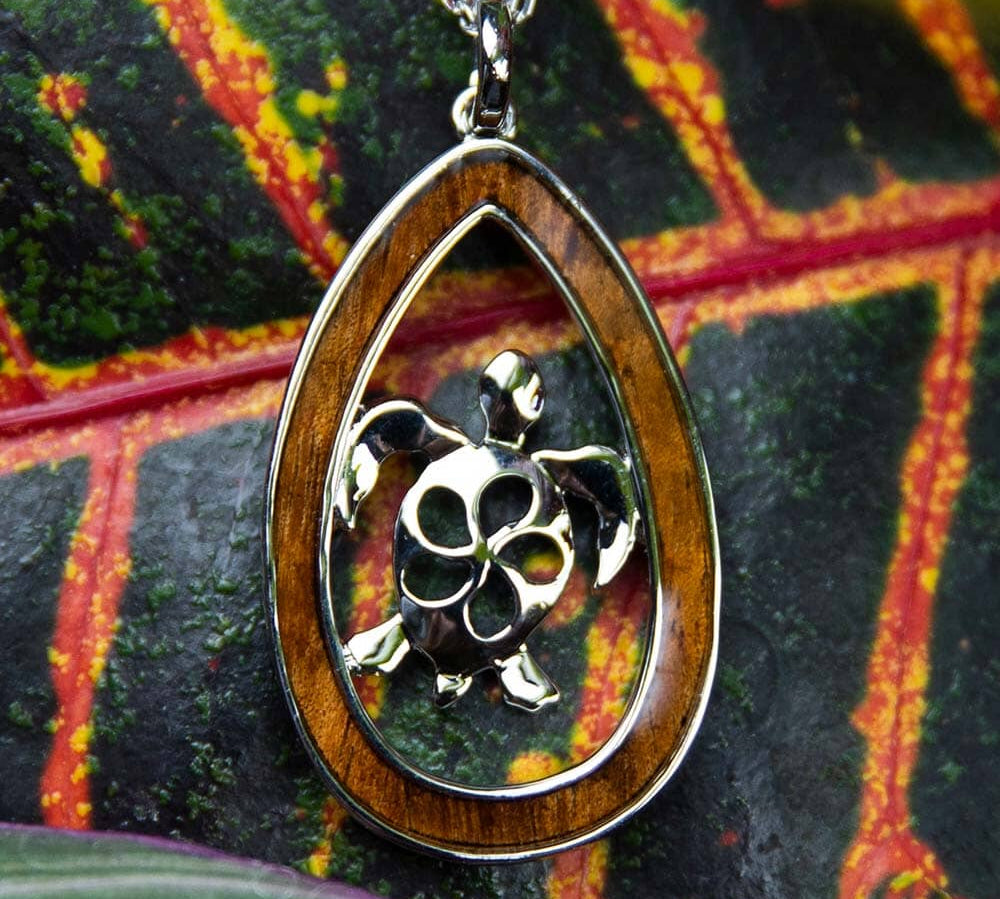 Koa Wood Plumeria Honu Emblem Pendant Pendant Island by Koa Nani Teardrop 