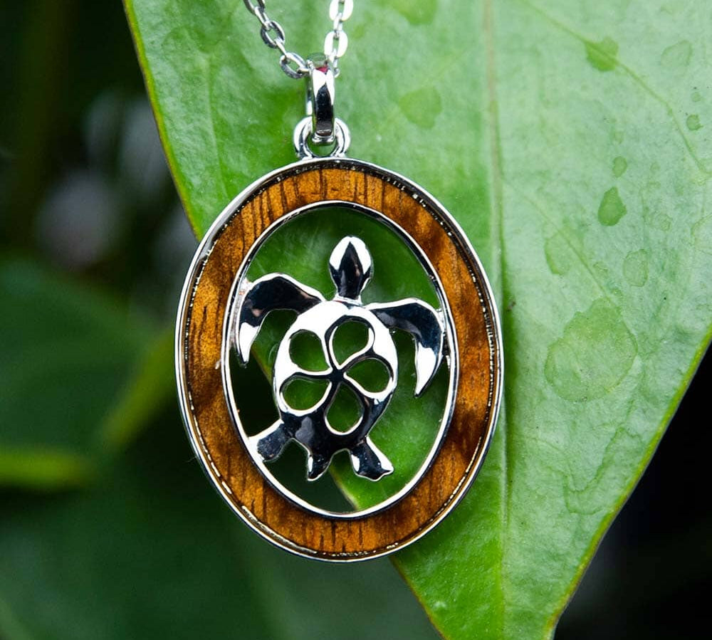Koa Wood Plumeria Honu Emblem Pendant Pendant Island by Koa Nani Oval 