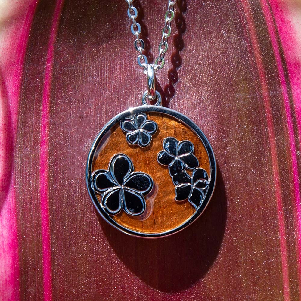 Koa Wood Plumeria Spring Medallion Pendant Island by Koa Nani 