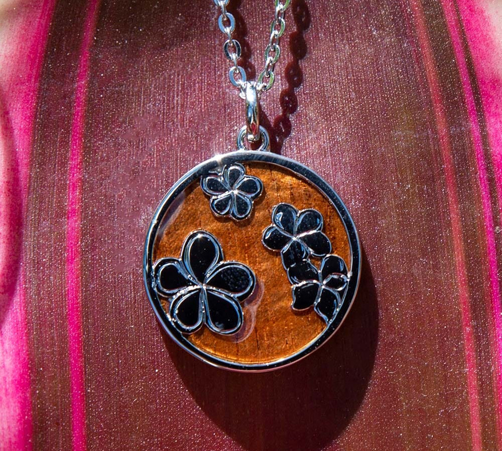 Koa Wood Plumeria Spring Medallion Pendant Island by Koa Nani 