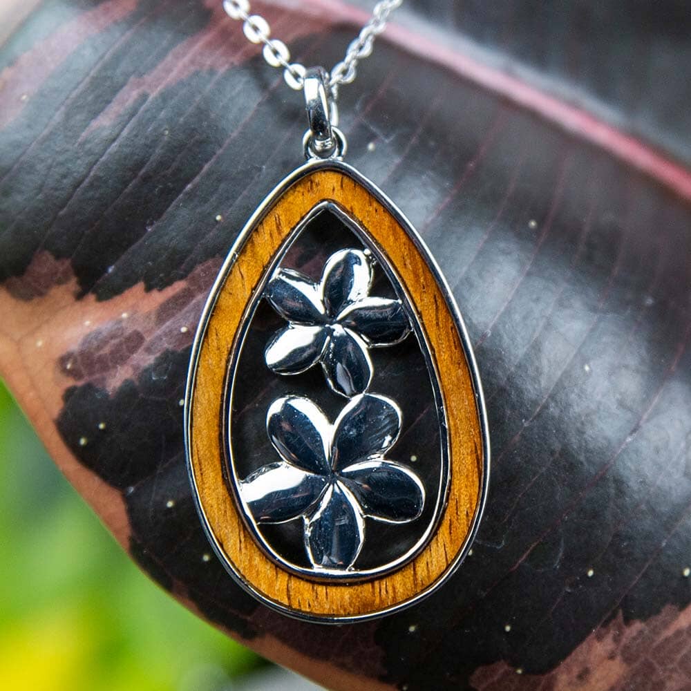 Koa Wood Plumeria Teardrop Emblem Pendant Pendant Island by Koa Nani 