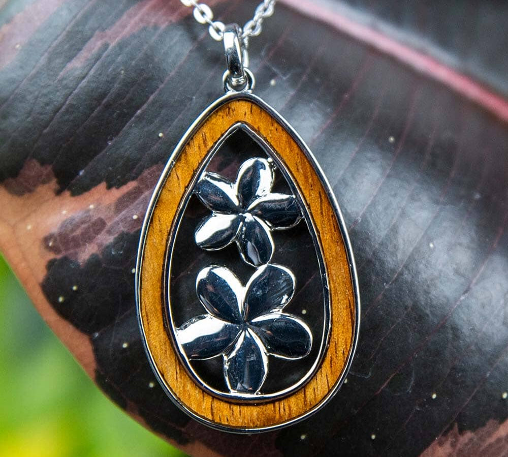 Koa Wood Plumeria Teardrop Emblem Pendant Pendant Island by Koa Nani 