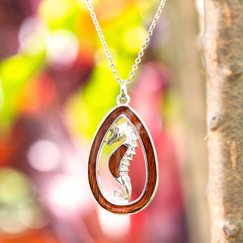 Koa Wood Seahorse Emblem Pendant Pendant Island by Koa Nani Teardrop 