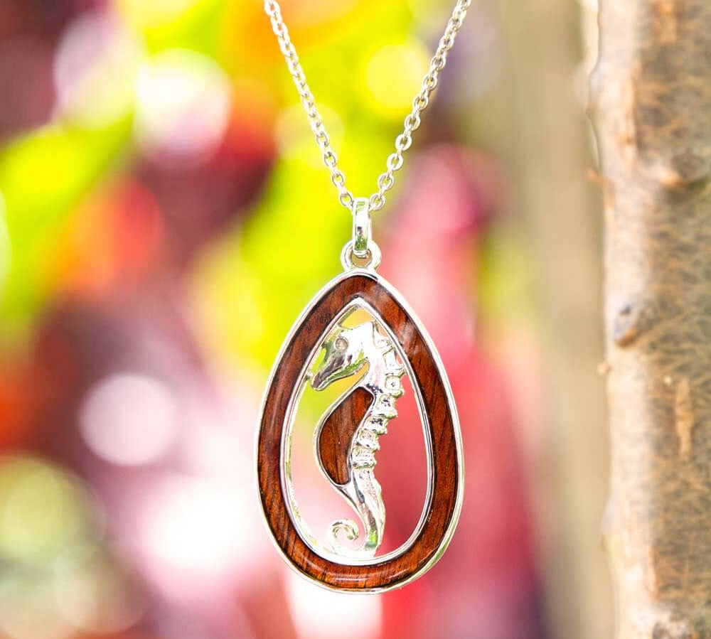 Koa Wood Seahorse Emblem Pendant Pendant Island by Koa Nani Teardrop 