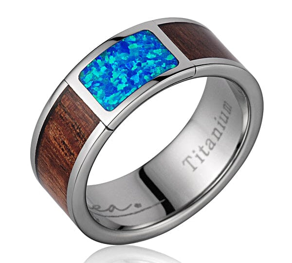 Koa Wood Titanium Ring w/ Opal Ring Island by Koa Nani 