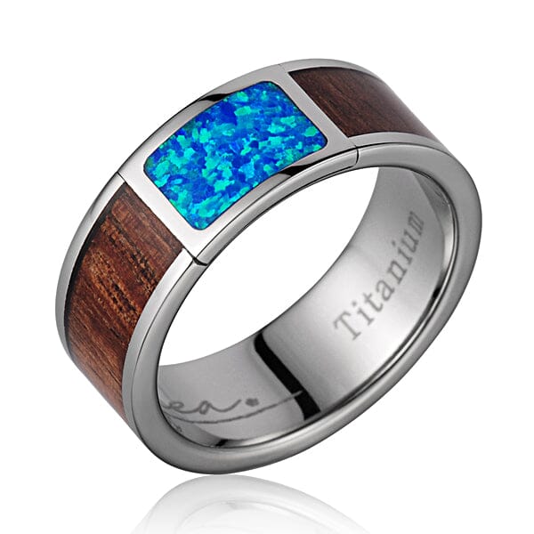 Koa Wood Titanium Ring w/ Opal Ring Island by Koa Nani 