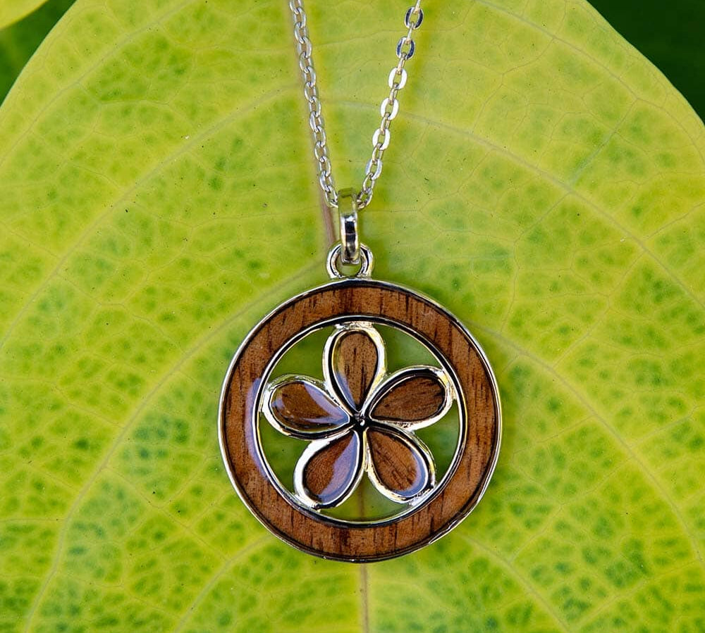 Koa Wood Tropical Plumeria Emblem Pendant Pendant Island by Koa Nani Circle 