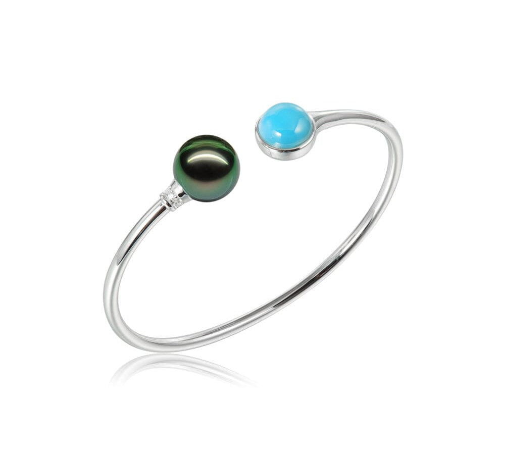 Larimar Circle Bangle with Tahitian Pearl Bangle Island by Koa Nani 