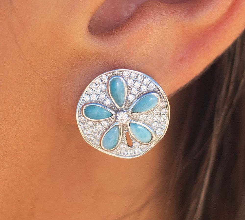 Larimar Sand Dollar Pavé Stud Earrings Earrings Island by Koa Nani 