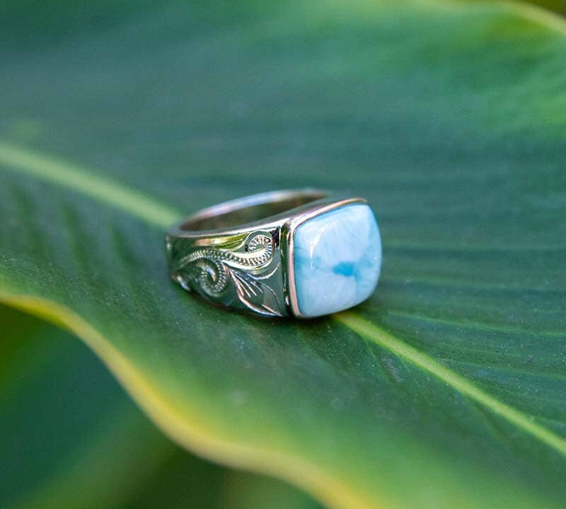 Larimar Sea Salt Ring with Engravings Ring Island by Koa Nani 