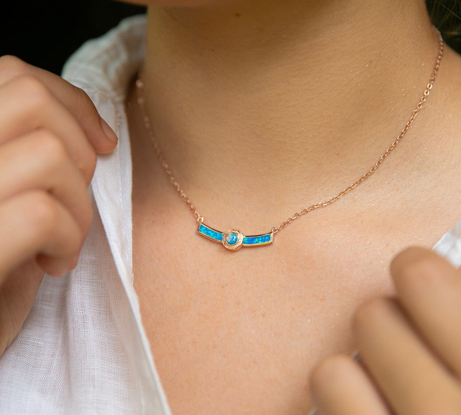 Lunaria Opal Engraved Bar Necklace Necklace Island by Koa Nani 