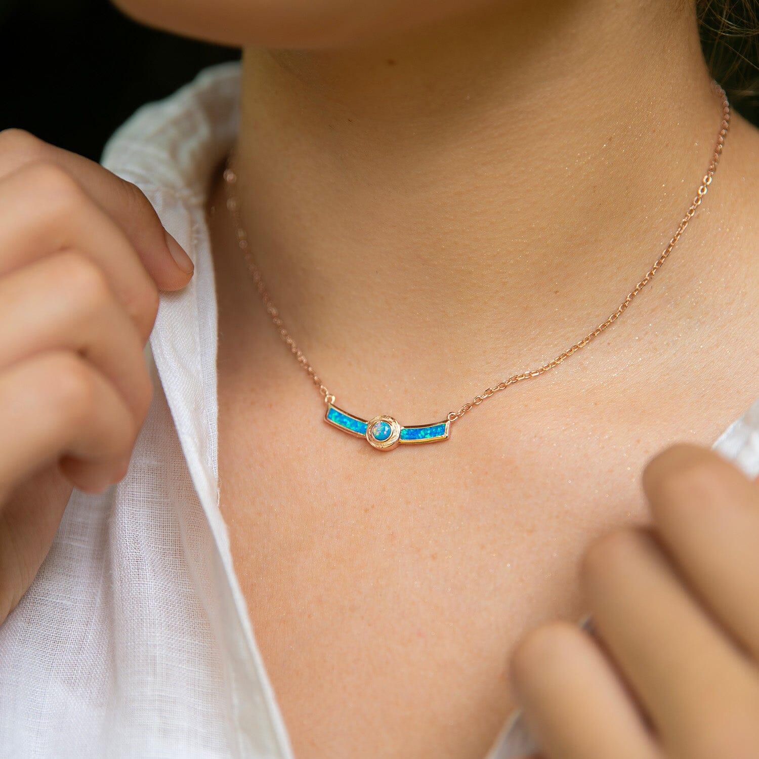 Lunaria Opal Engraved Bar Necklace Necklace Island by Koa Nani 