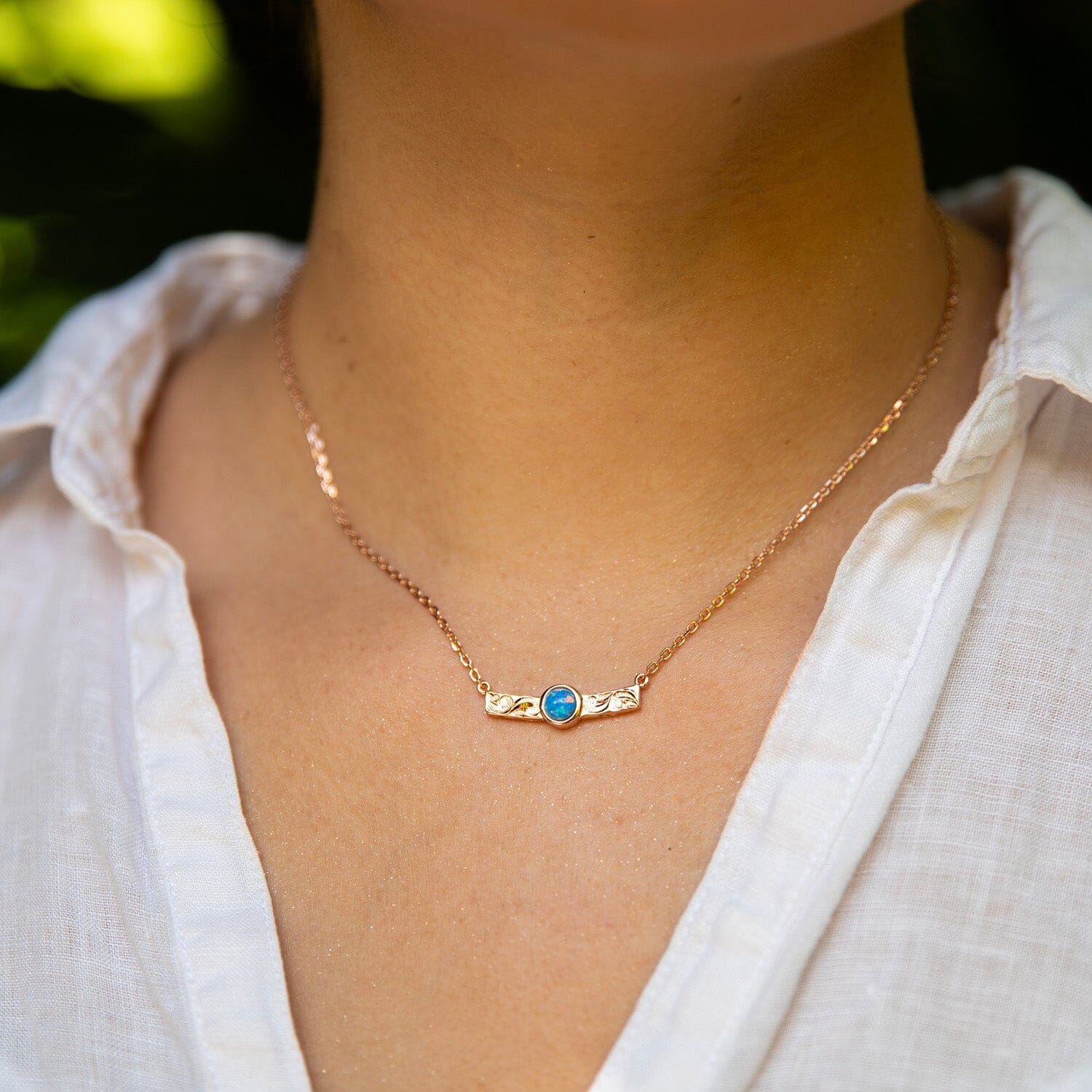 Lunaria Opal Engraved Bar Necklace Necklace Island by Koa Nani 