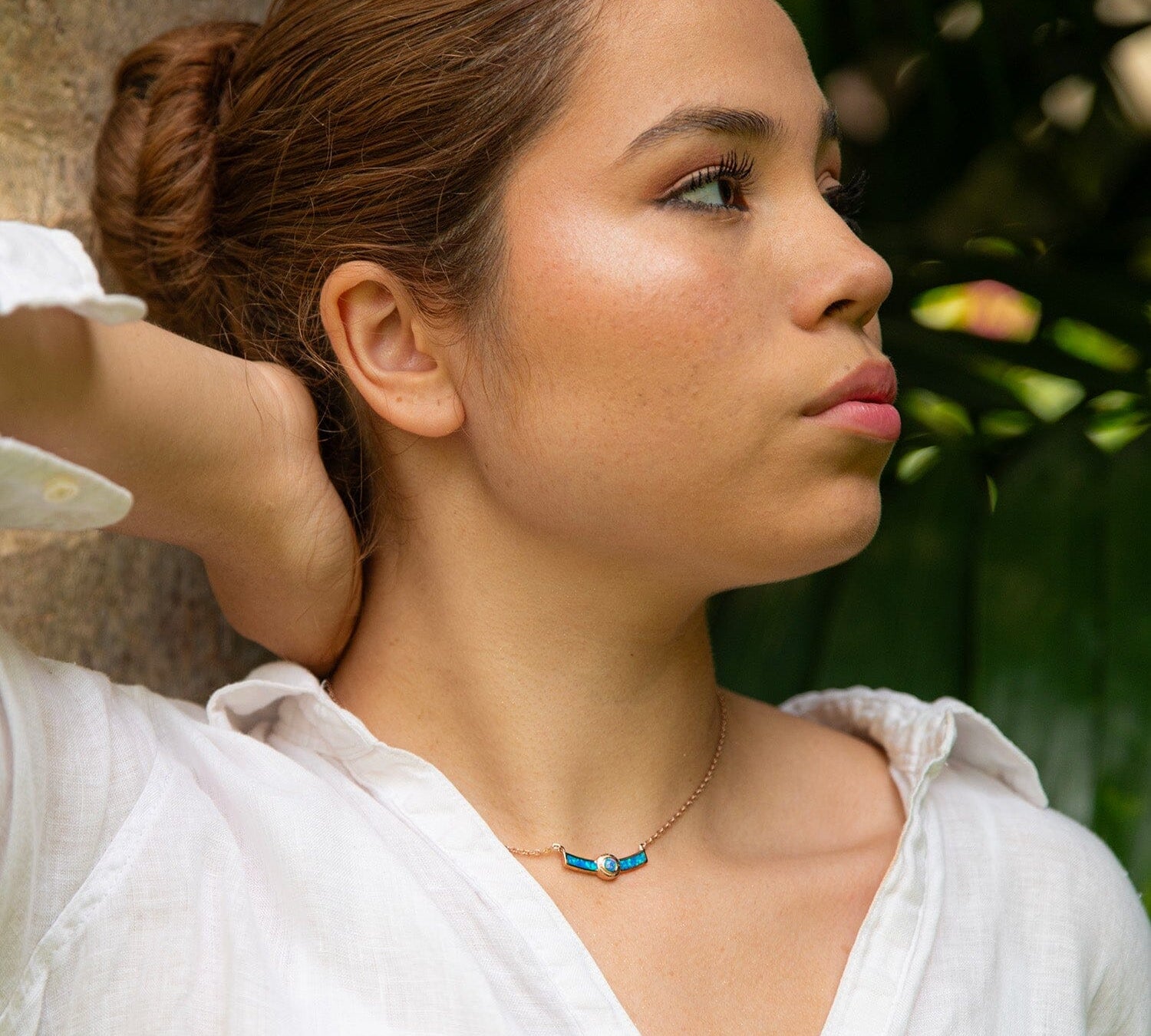 Lunaria Opal Engraved Bar Necklace Necklace Island by Koa Nani 