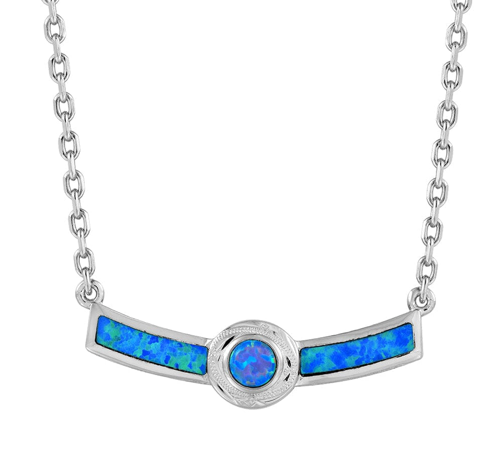 Lunaria Opal Engraved Bar Necklace Necklace Island by Koa Nani Sterling Silver Style 1 