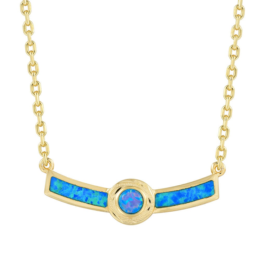 Lunaria Opal Engraved Bar Necklace Necklace Island by Koa Nani Gold Vermeil Style 1 