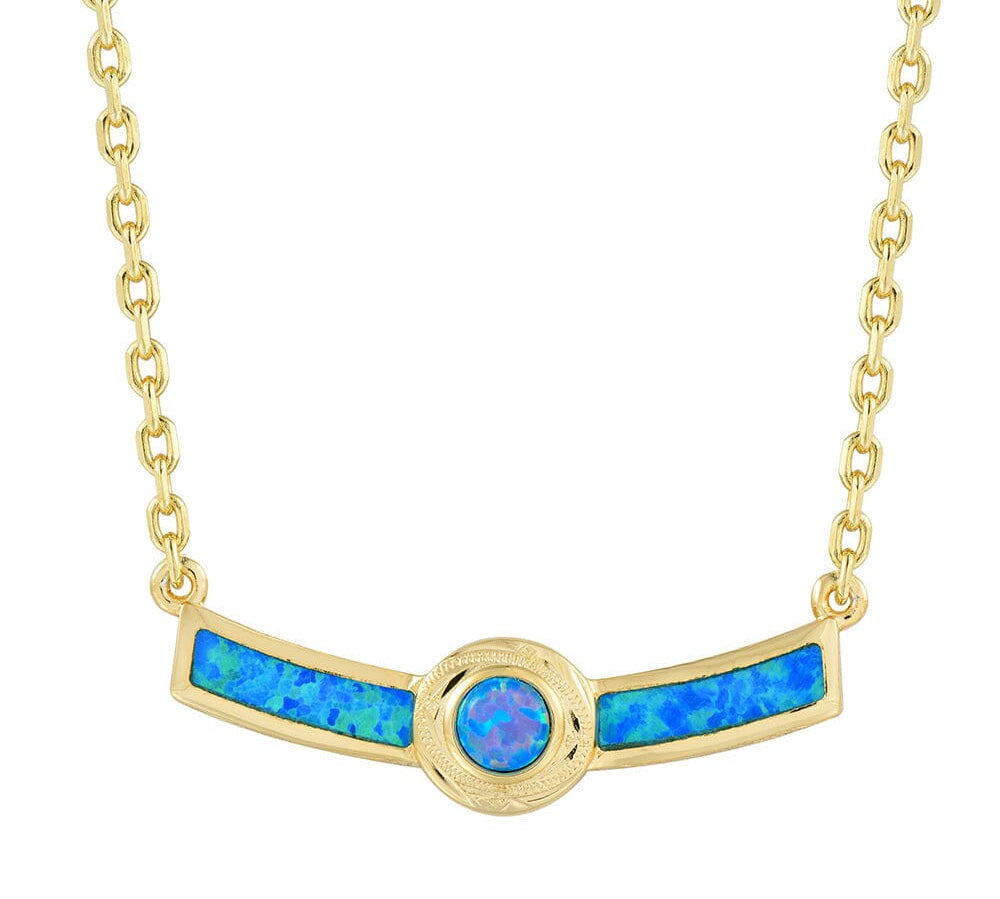 Lunaria Opal Engraved Bar Necklace Necklace Island by Koa Nani Gold Vermeil Style 1 