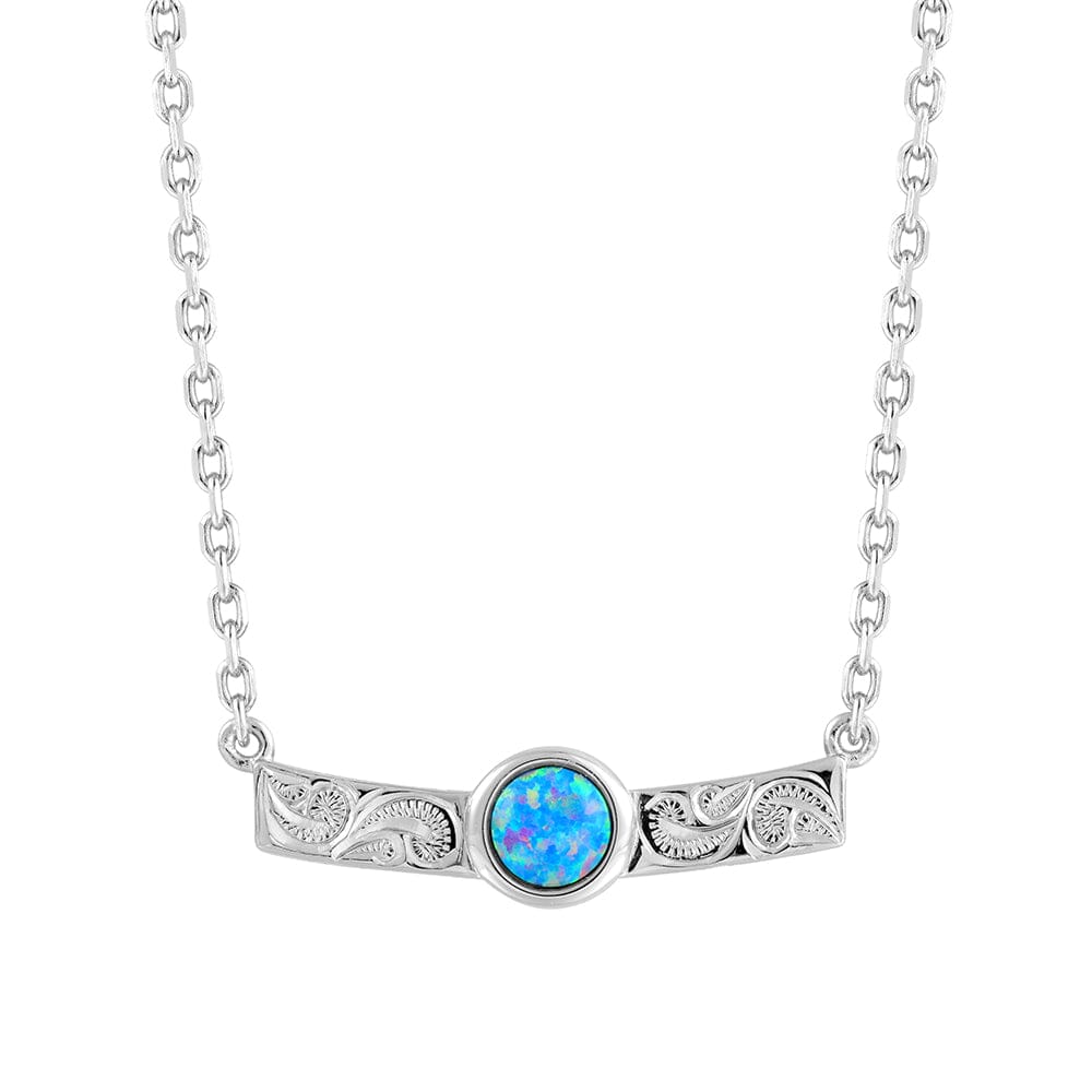 Lunaria Opal Engraved Bar Necklace Necklace Island by Koa Nani Sterling Silver Style 2 