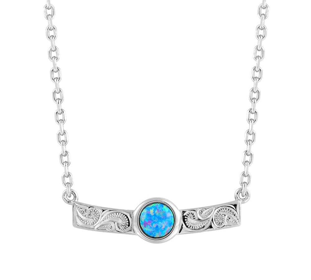 Lunaria Opal Engraved Bar Necklace Necklace Island by Koa Nani Sterling Silver Style 2 