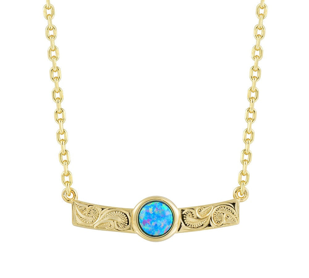 Lunaria Opal Engraved Bar Necklace Necklace Island by Koa Nani Gold Vermeil Style 2 