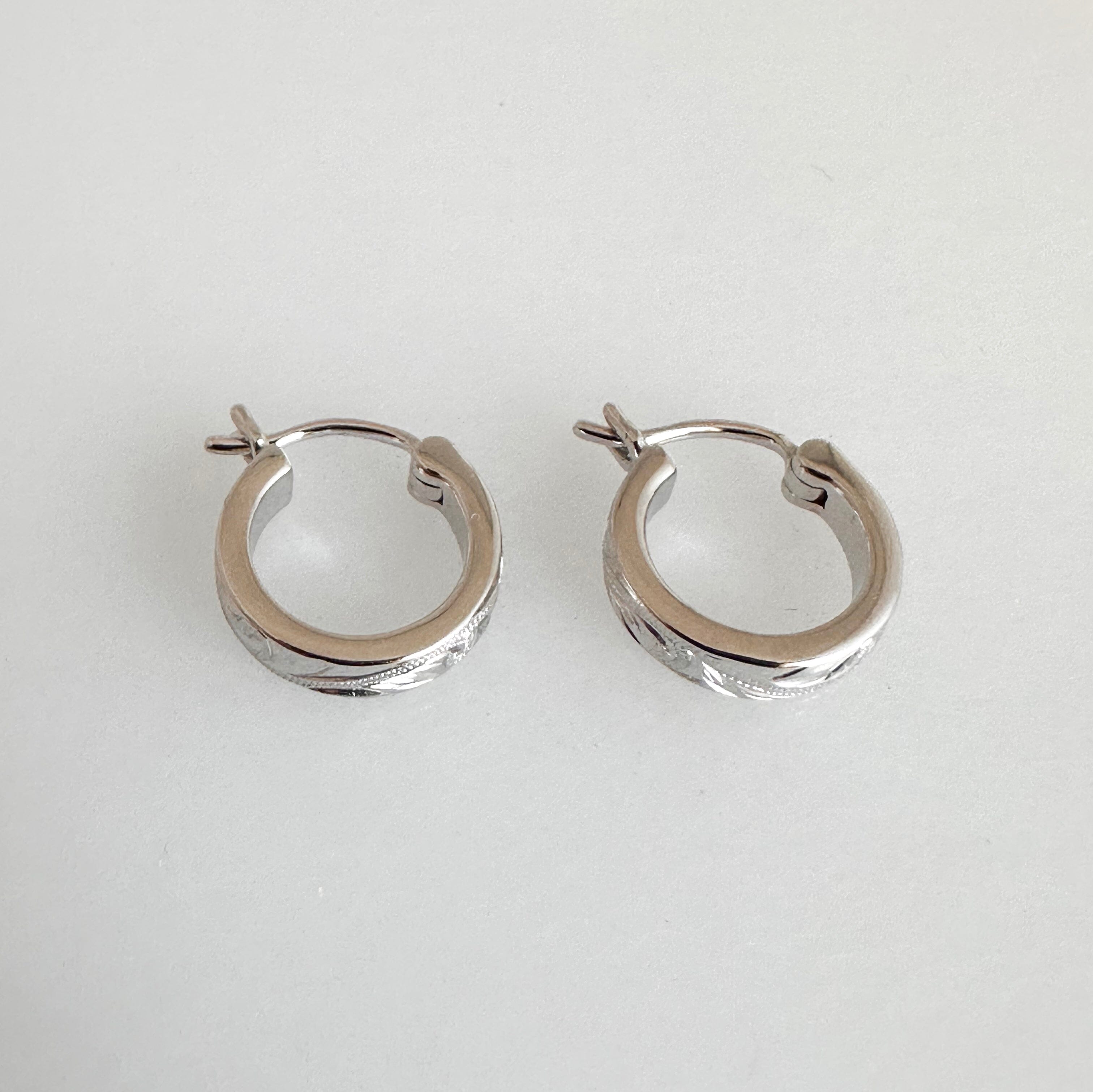 Mini Hoop Earrings with Scroll Engraving Earrings Island by Koa Nani 