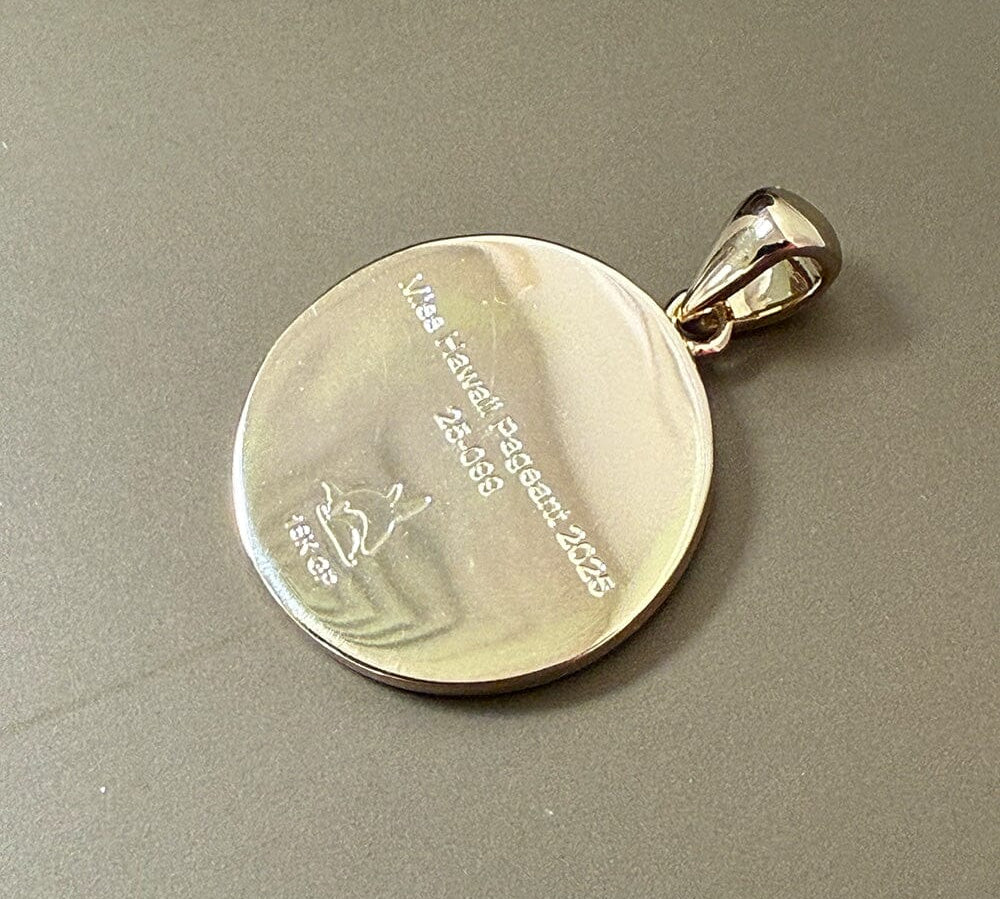 Miss Hawaii Engraved Delegate’s Medallion - 18k Gold Plated Pendant Island by Koa Nani 