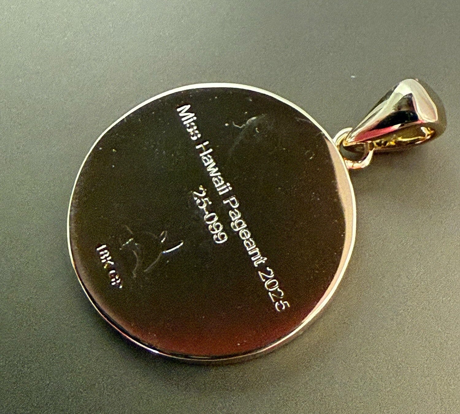 Miss Hawaii Engraved Delegate’s Medallion - 18k Gold Plated Pendant Island by Koa Nani 
