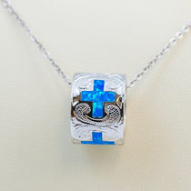 Paradise Opal Engraved Cross Barrel Pendant Pendant Island by Koa Nani 