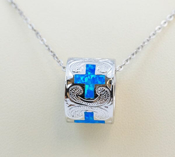 Paradise Opal Engraved Cross Barrel Pendant Pendant Island by Koa Nani 