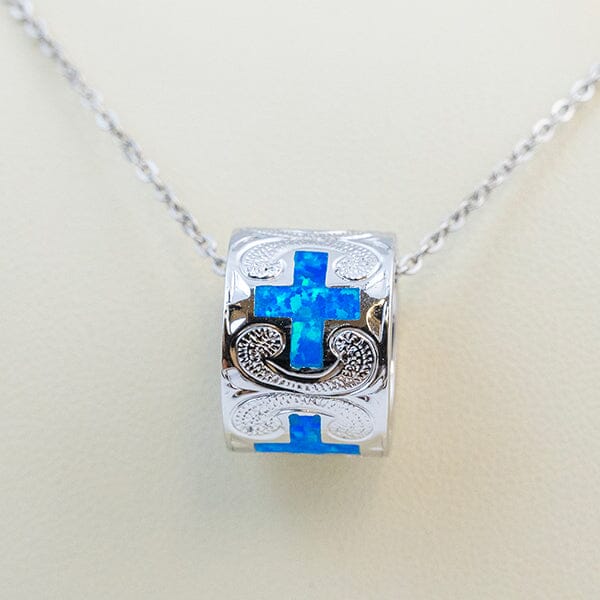 Paradise Opal Engraved Cross Barrel Pendant Pendant Island by Koa Nani 