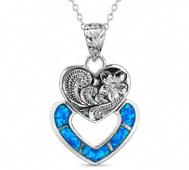 Paradise Opal Engraved Double Heart Pendant Pendant Island by Koa Nani 