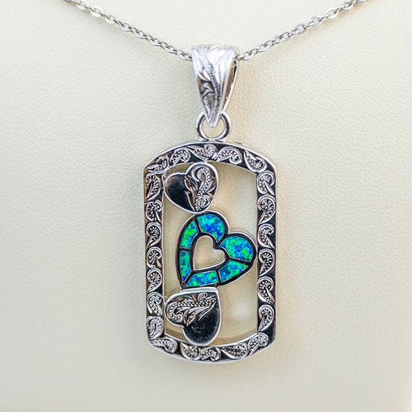 Paradise Opal Engraved Heart Dog Tag Pendant Island by Koa Nani 